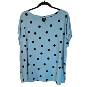 Worthington Polka Dot Blouse – Size 0X – Baby Blue Short Sleeve Officecore